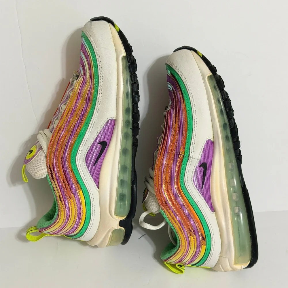 Nike Air Max 97 White Electro Green Fuchsia Glow Sneakers Womens 7 Multicolor